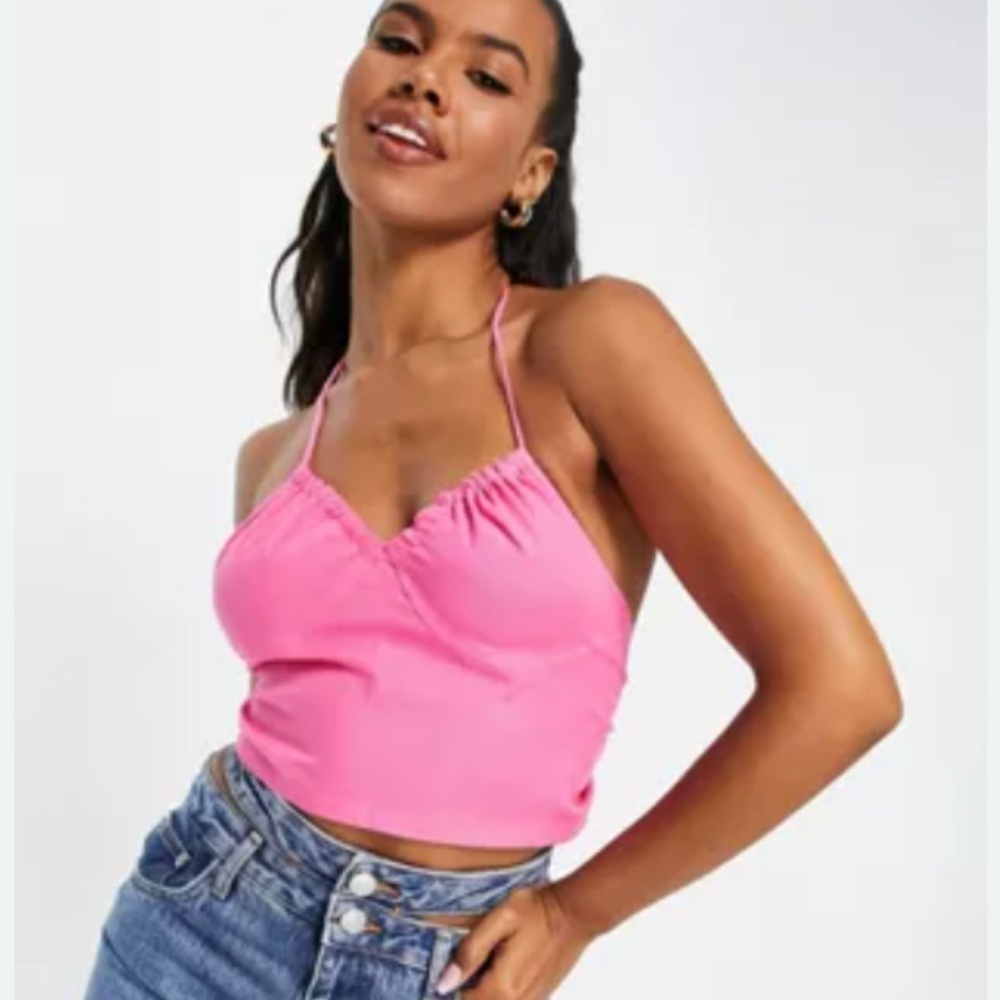 ASOS halter tie back top in pink